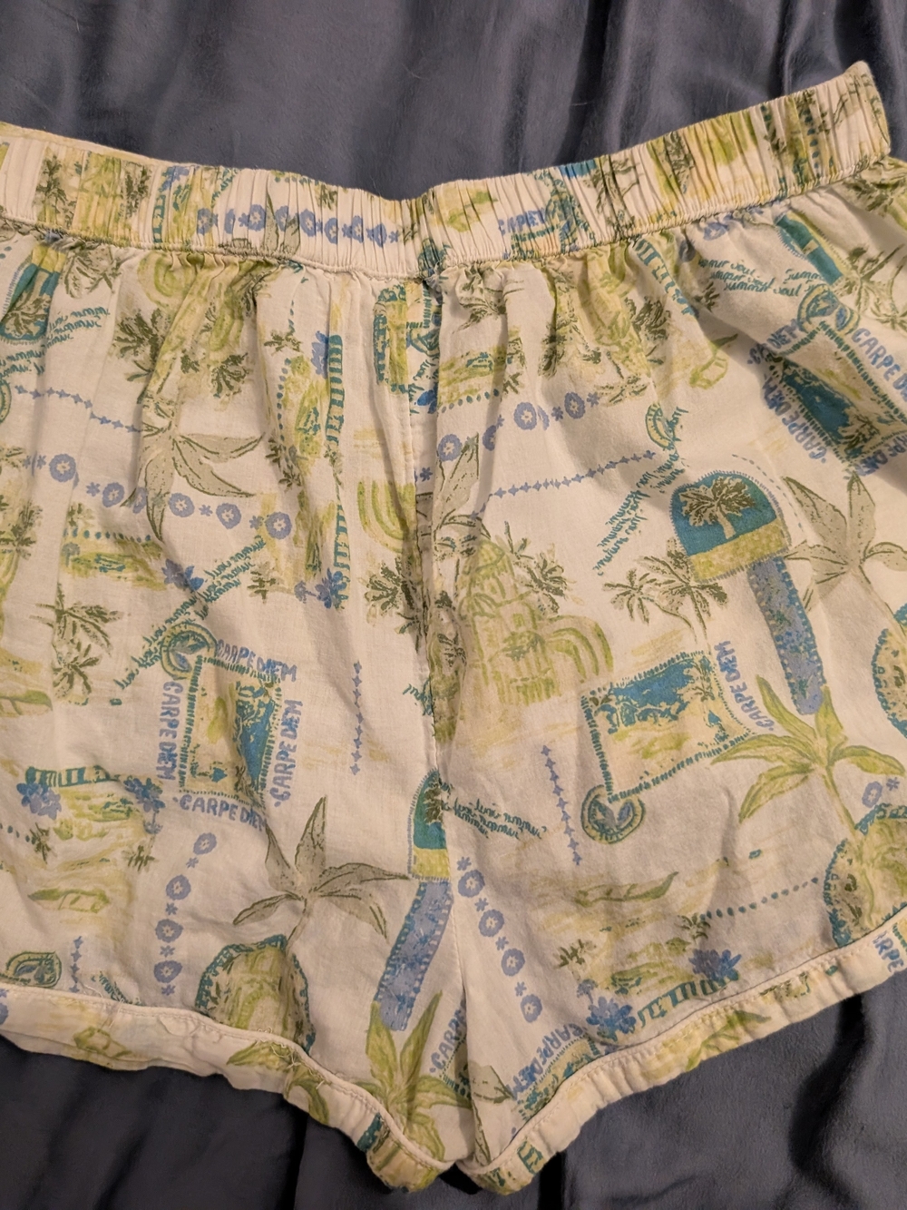 Women’s Lightweight Printed Shorts in Cream, Blue & Green Organic Cotton